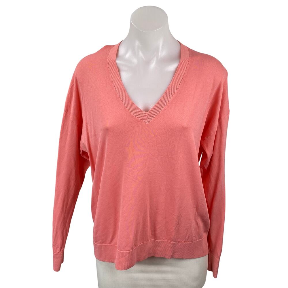 Zara Women's Coral Long Sleeve V Neck Knit Loose Sweatshirt Sweater Top Size S